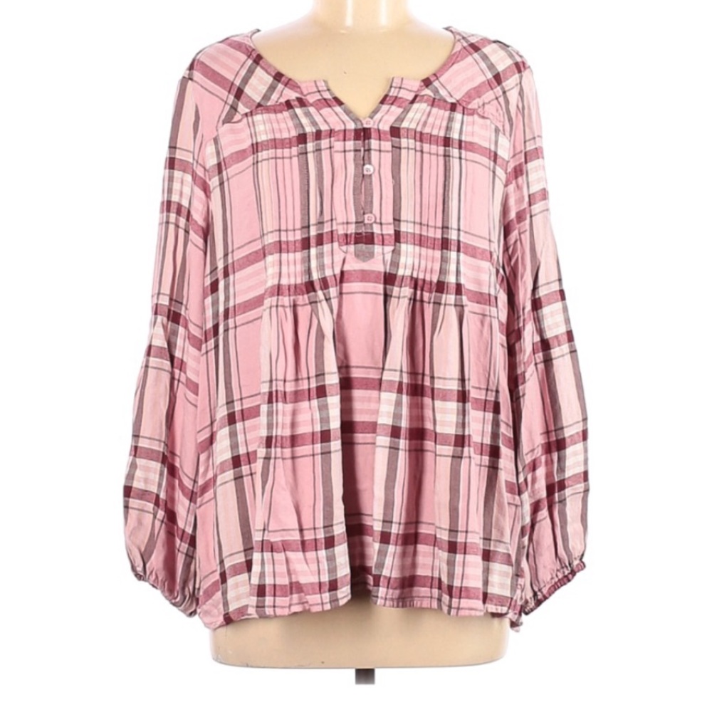 style & co // pink flannel blouse